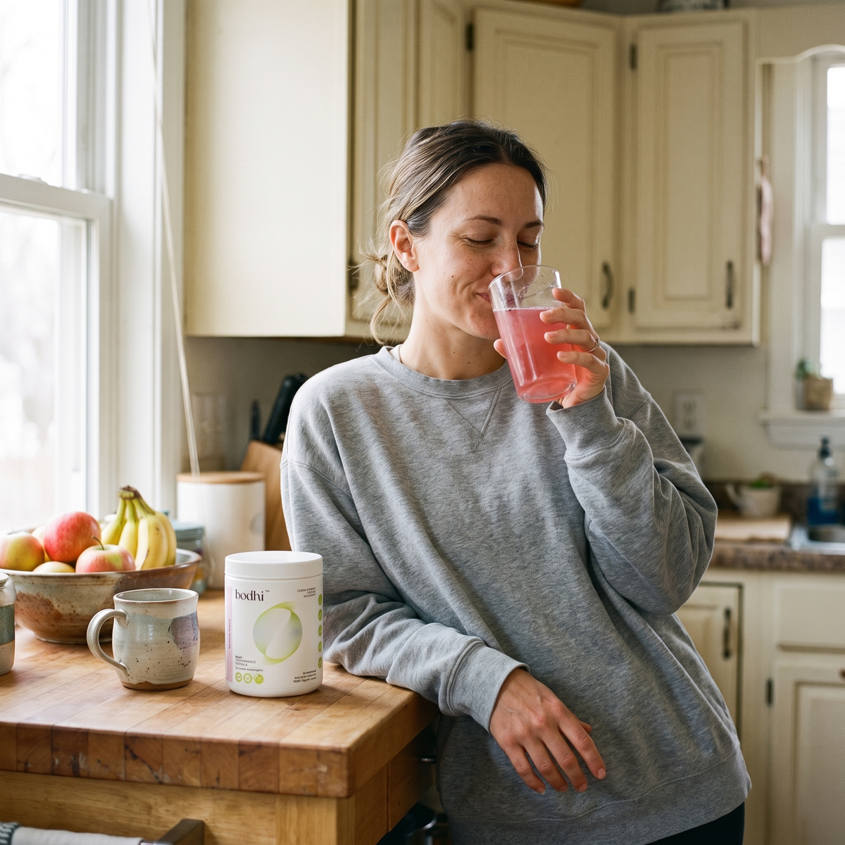 Woman enjoying bodhi during a calm mid-morning routine