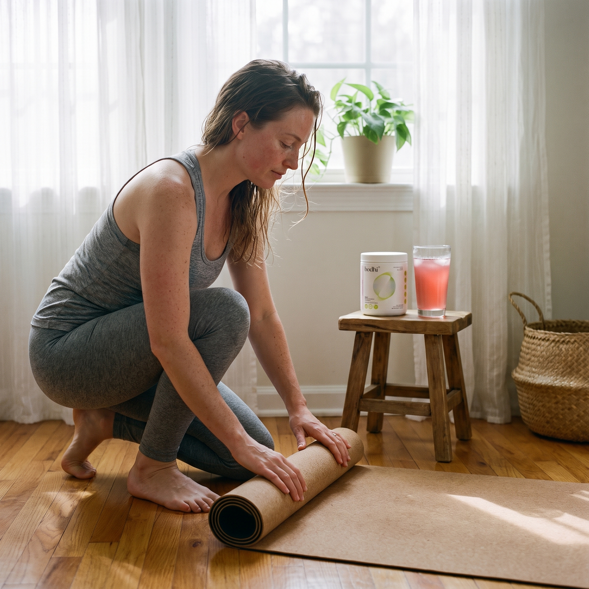 Woman with yoga mat during her bodhi daily ritual